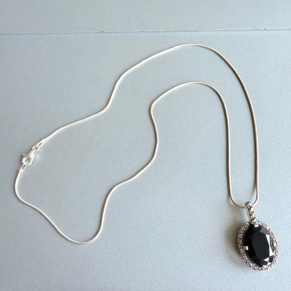 Black Onyx 10.82ct Enhancer Pendant w/ Marcasites 925 Sterling Silver Ne… - Picture 5 of 8